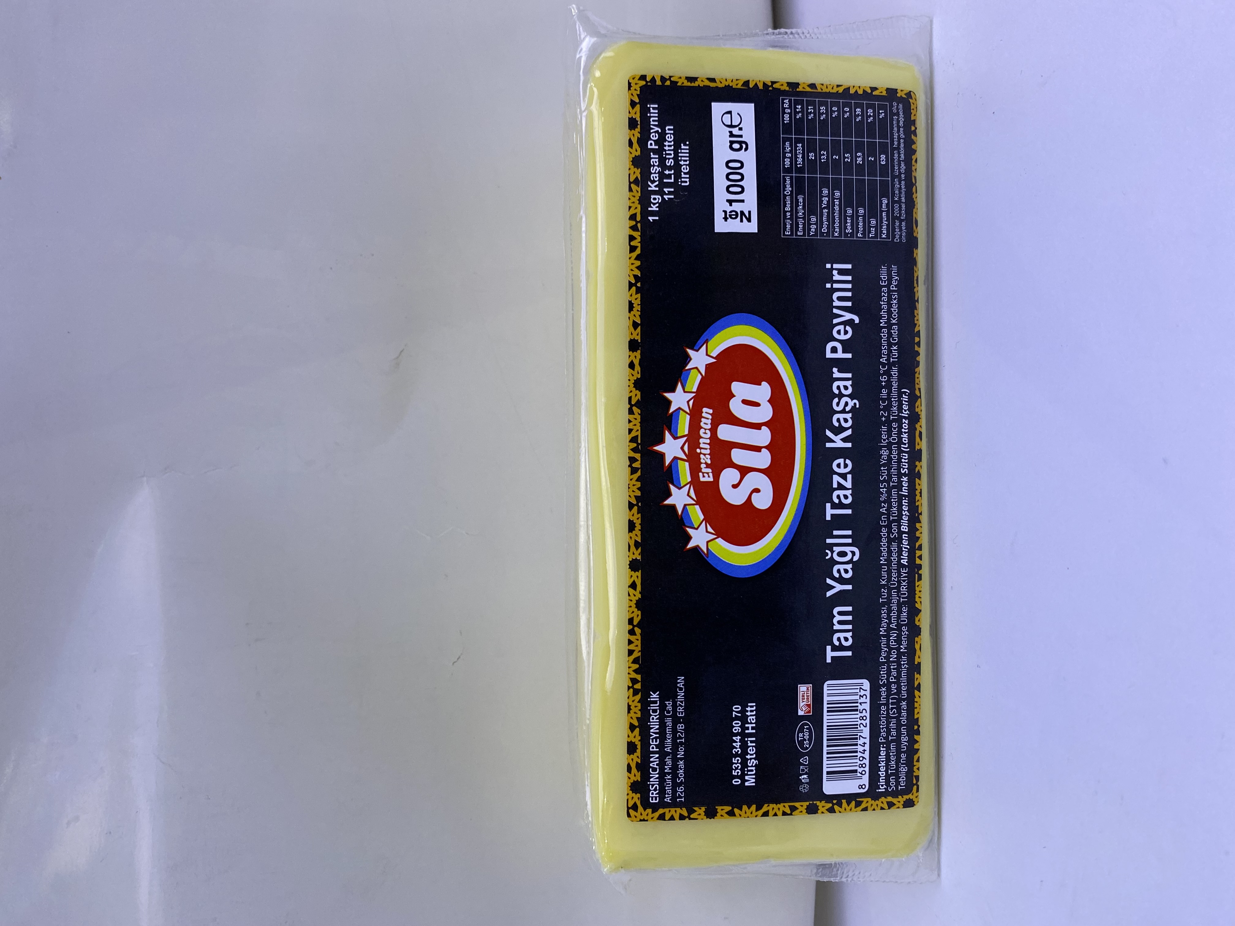 Tam Yağlı Taze Kaşar Peyniri 1000 gr.